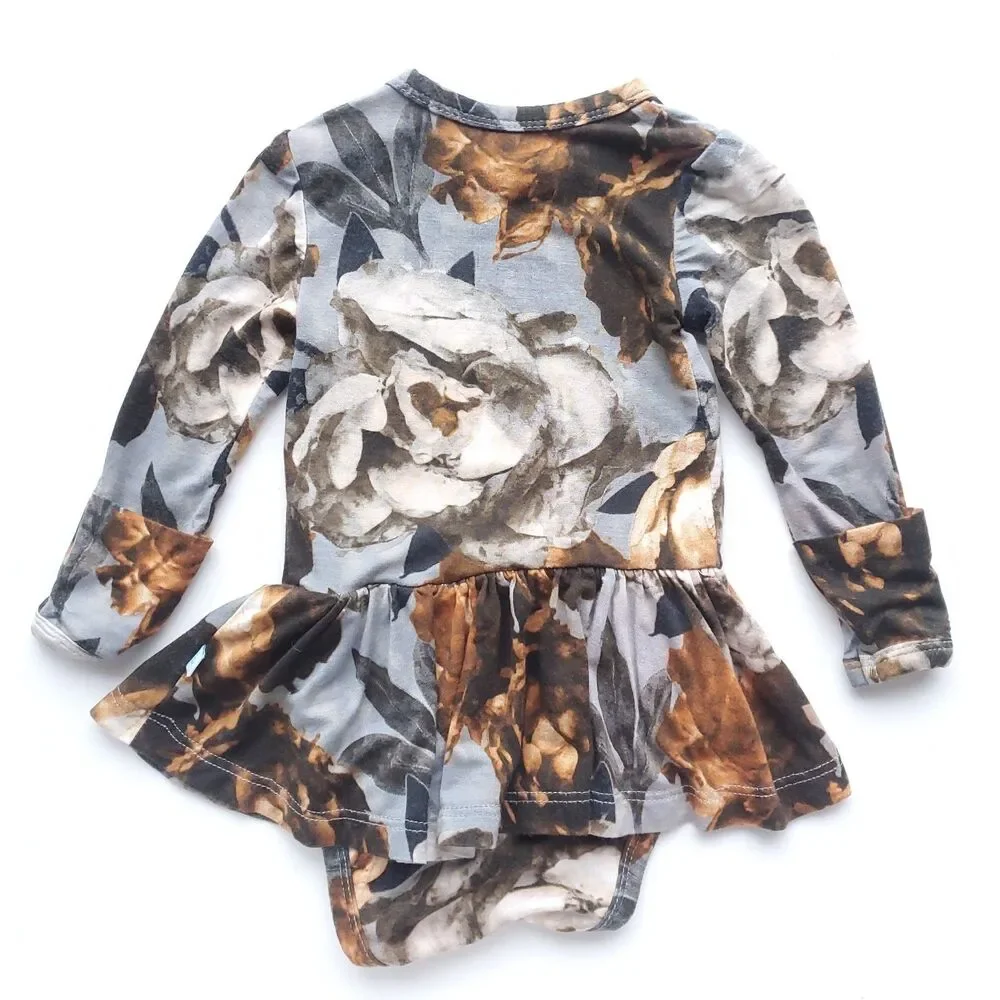 Posh Peanut Long Sleeve Bodysuit Twirl Dress 0-3 Month Floral Camo Bamboo